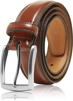 图片 A Genuine Leather Dress Belts For Men - Mens Belt For Suits, Jeans, Uniform With Single Prong Buckle - Designed in the USA
